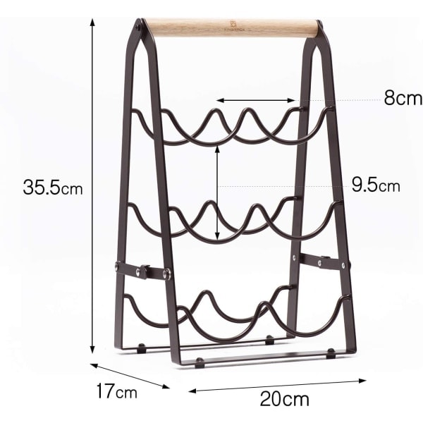 Vinstativ til 6 flasker, metal foldbart vinstativ, lille vinstativ, smalt flaskerack, flaskeholder, let at opbevare