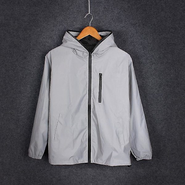 Reflekterende Trenchcoat med Hætte til Mænd og Kvinder - Natklubtøj - Vindjakke 4XL 4XL