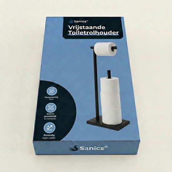 Sanics Fritstående Toiletpapirholder med Reserveopbevaring, 2-i-1 Rustfrit Stål Holder til 4 Ruller, Sort til Moderne Badeværelse