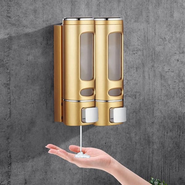 Vægmonteret sæbedispenser sæt med 2, 400 ml shampoo- og håndsæbedispenser til badeværelse, køkken, hotel, kontor, guld