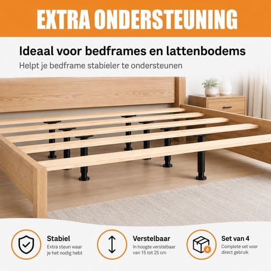 Justerbare Møbelben Sæt med 4, 15-25 cm Sorte ABS Erstatningsfødder med Skruer til Seng Sofa Skab Bord Boxmadras DIY Møbler