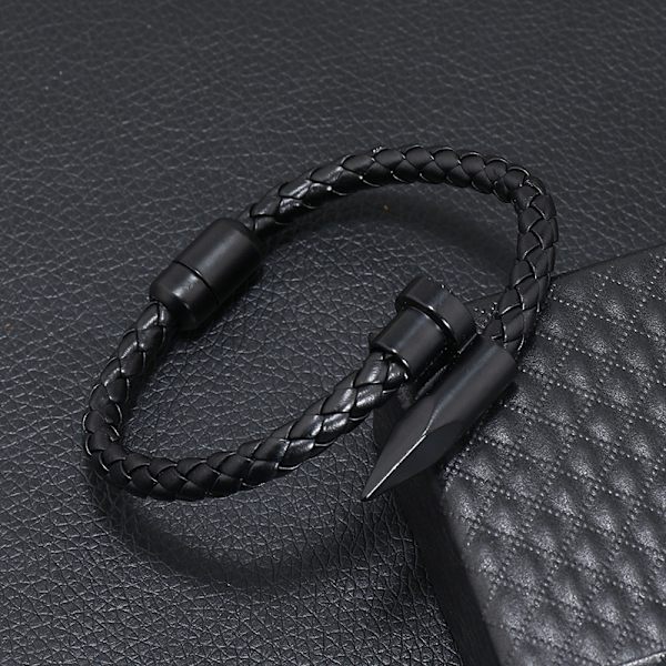 Herrar Vegan Läder och Rostfritt Stål Klöverbレスレット, Klöverbレスレット Modell, Vegan Läder Armband