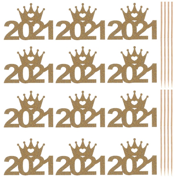 24 st God Jul & Gott Nytt År Dessert Dekorationer Bakning Tårta Pappers Toppers 5.3X3.7cm Guld Golden 5.3X3.7cm