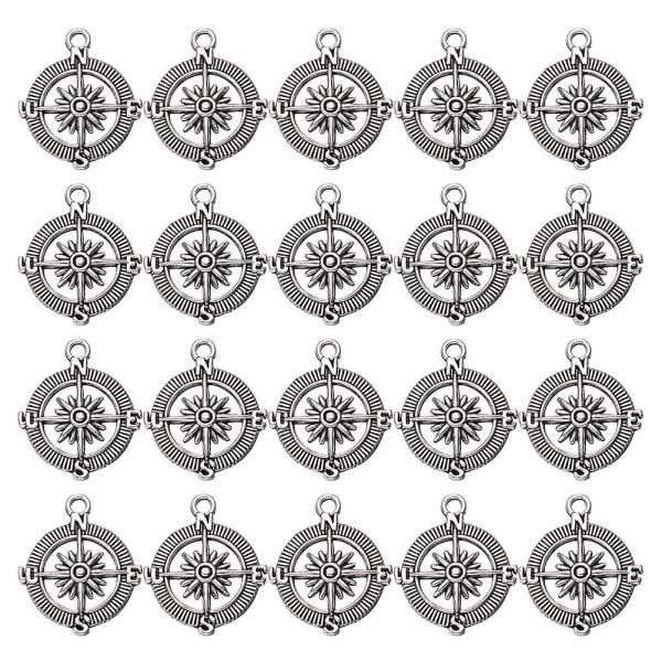 100 st Måneörhängen Resesmycken Hantverksberlock Tiny Compass Charms Nyckelring Armband Klass CharmSilver2X2,5CM Silver 2X2.5CM