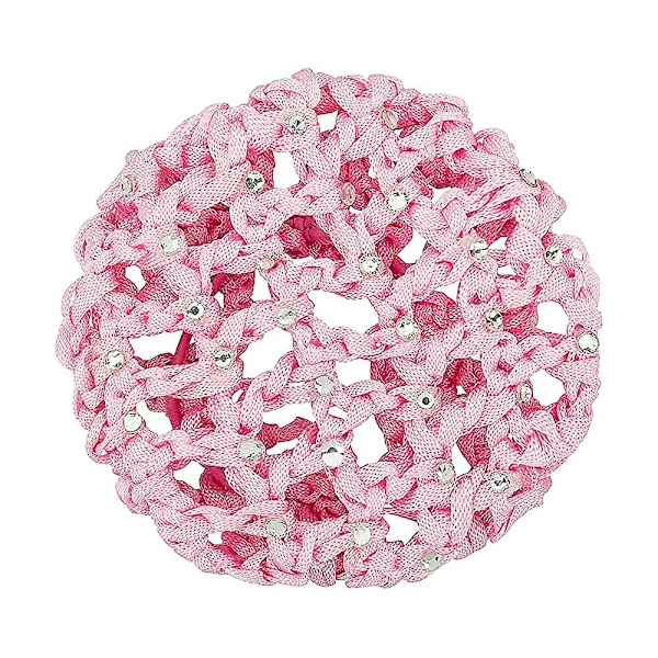 Hårknold Dækning Hårnet Til Piger Kvinder Håndlavet Strikket Mesh Perler Dekoration Elastisk Hårnet Til Ballet Dans Skøjteløb Knold Mesh Dækning Lyserød Light Pink