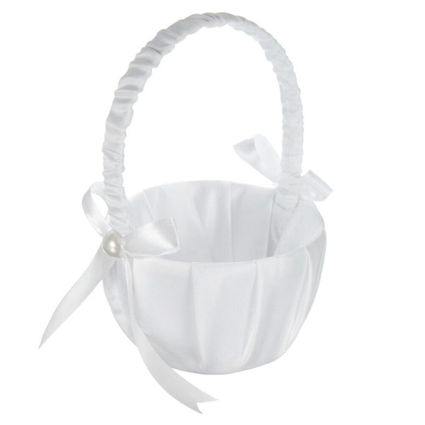 2 stk Jente Dress Bryllup Blomsterkurv Brud Blomsterkurv Hvit Perle Blomsterpike Kurv Sløyfe F White 13*20CM
