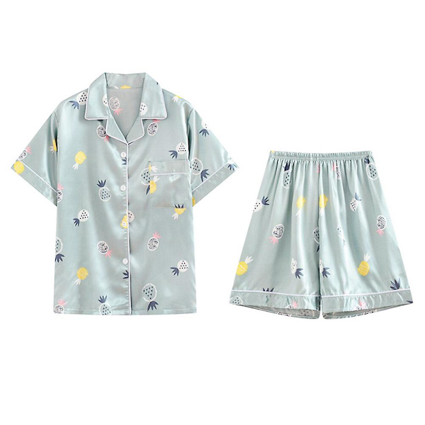 1 Set Kesäyöpaita Lyhythihainen Shortsit Polyesteri Pyjama Yksinkertainen Univaatteet Muodikkaat Yöpuvut Blue XXL