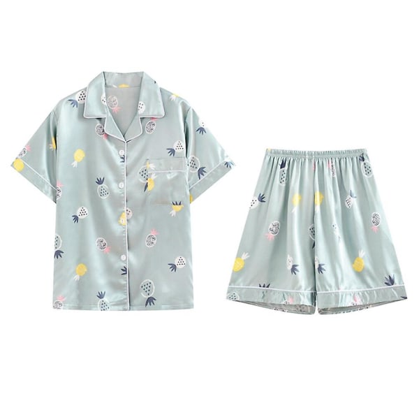 1 Set Sommarnattlinne Kortärmad Shorts Polyester Pyjamas Enkel Sömnkläder Mode Nattkläder Blue XXL