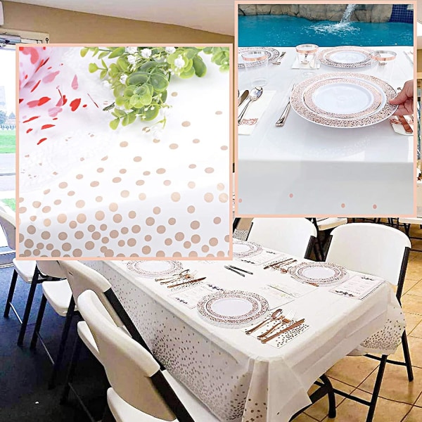 2 stk. Vandafvisende Polka Dot Dug 137x274cm Plastik Let Gennemsigtig Bryllup Fødselsdag Dåb Kommunion Rektangulær Dæksel Linned Spisebord Ta