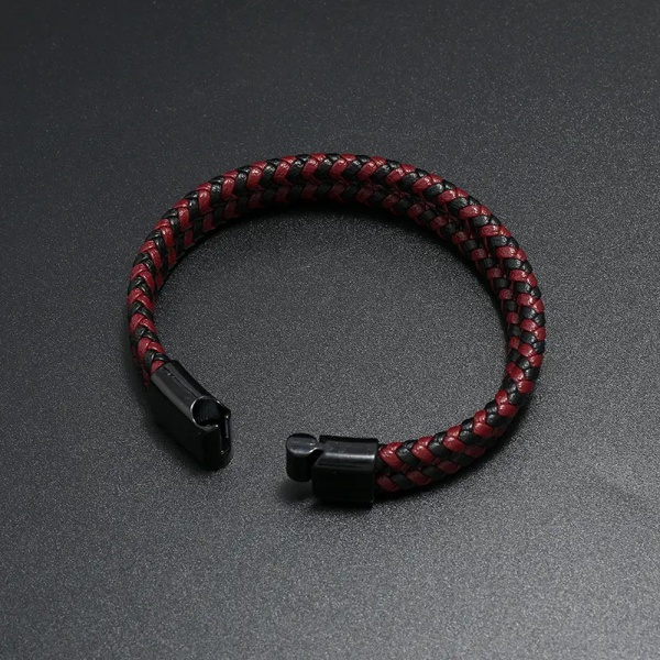 Mænds armbånd, mænds vævet læder, røde og sorte læderarmbånd