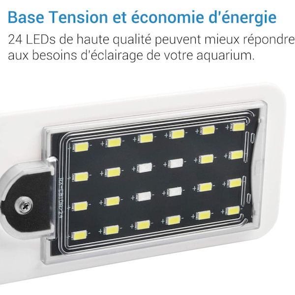 Ultra-Lille LED-lys til små akvarier, Mini Akvarium Klipslys med 24 Hvide LED'er til store akvarier 30-40cm, 10W (Hvid)