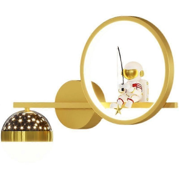 Vegglampe for barnerom, kreativ astronaut, tegneserieastronaut, stjernehimmel, soverom, nattbordslampe gold