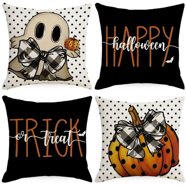Halloween Pudebetræk 18x18 Sæt af 4 Spooky Halloween Dekorationer Indendørs Udendørs Dekorative Pudebetræk til Hjemmet