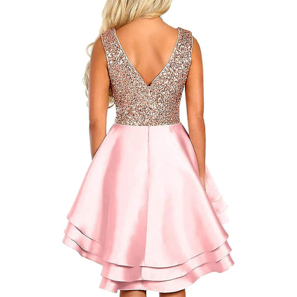 Sekvenssini-glitteri V-kaula-skater-mini-klubi-cocktail-juhlamekko vaaleanpunainen Pink s