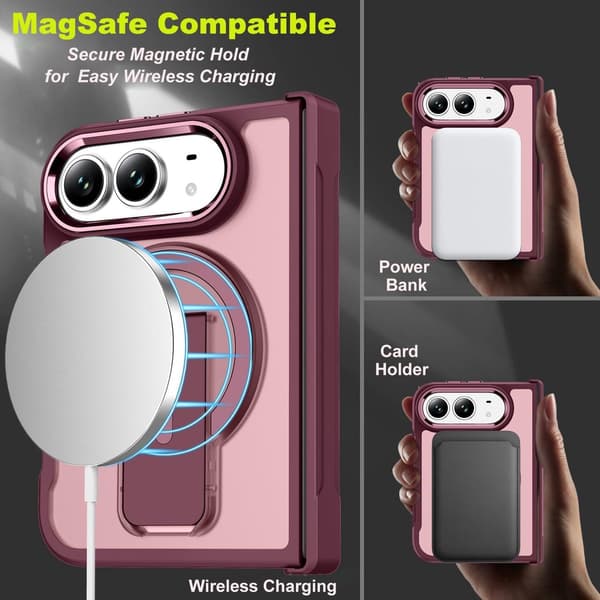 Magnetiskt fodral för iPhone Duo med justerbart stöd, MagSafe-kompatibelt, PC + TPU stötsäkert med fullt kameraskydd, grått