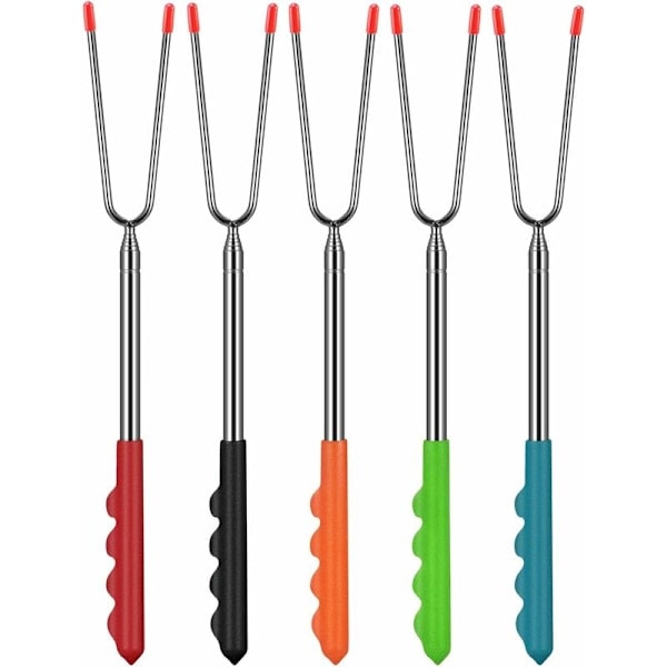 Utdragbare BBQ-spyd 29cm-115cm, Rustfrie leirspyd, Gaffelspydsett, BBQ med gummihåndtak MODOU_RY