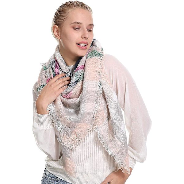 Rutiga Pläd-Sjal Vinter Höst Halsdukar För Kvinnor, Varma Mjuka Tjocka Överstora Tartansjalar Wraps Halsdukar Rosa Pink