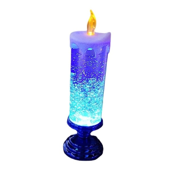 LED-julelys med piedestal, julehvirvlende glitter LED-stearinlys, USB genopladelig farve (blå)