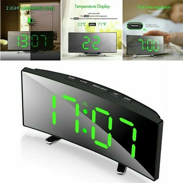 LED Digital Väggklocka Spegel Bordsklocka med Snooze Alarm Nattlampa Digital Väggklocka Sovrum Stora Siffror_ryy