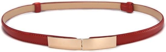 Rött smalt midjebälte för klänningar, justerbart tunt midjeband med guldfärgat spänne för kvinnor, elegant accessoar för klänning, kofta eller lång blus