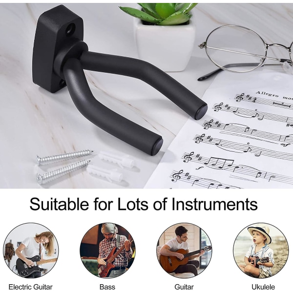 Justerbar Gitarrväggfäste Gitarrkrok Med Skruvar Gitarrställ För Akustisk Elektrisk Bas Mandolin Banjo Ukulele Fiol Svart (4-pack)