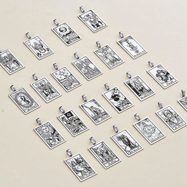 22 stk Tarot-anhengskort i bulk som er kompatible med smykker og halskjeder, astrologiske og måneanheng, beis