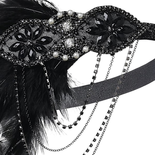 Svart 1920-tals Flapper Huvudband 20-tal Great Gatsby Huvudbonad Svart Fjäderhuvudband 1920-tals Flapper Gatsby Håraccessoarer