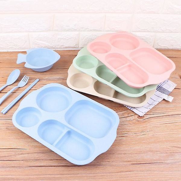 5 osaa/setti Vehnänolki Jaettu Ruokalauta Solid Color Tikut Haarukka Lusikka Kulho Astiasto Pöytäastiasto Lapsille Lapsille (vaaleanpunainen)Vaaleanpunainen Pink