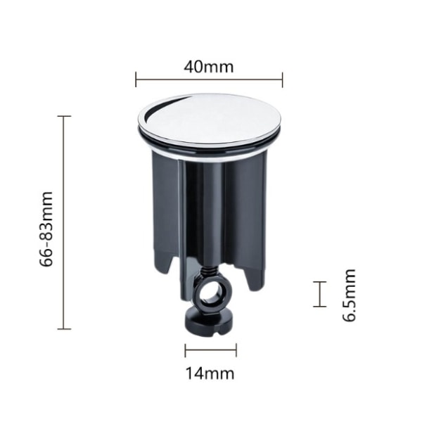 Svart Universal Vaskestopper 40mm, 2 stk Vaskestopper for Alle Standard Vasker og Bideter (Høyden er Justerbar Mellom 6,6 cm og 8,6 cm)