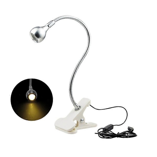 USB Oppladbar Clip-on Skrivebords LED Lampe Datamaskin Leselampe med Knapp Silver-warm Light