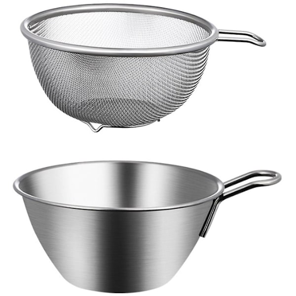 1 Sæt Rustfrit Stål Si-Drænbasket Med Bassin Risvaskeskål Metal Si-Sigte SifterSølv15X6.5X8.6CM Silver 15X6.5X8.6CM