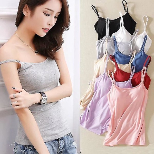 Dame Polstret Myk Casual BH Tank Top Dame Spaghetti Cami Topp Vest Dame Camisole Med innebygd BH (rosa S) Dame Polstret Myk Casual BH Tank Top Dame