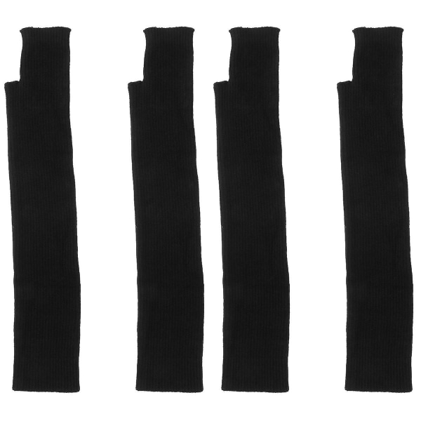 6 stk Ensfargede Fingerløse Lange Hansker Strikkede Ull Tommelhull Votter 4 stk 4 pcs