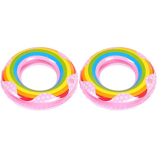 3st Thicken Rainbow Swim Ring Uppblåsbar Pvc Float Swim Ring Sommar Poolleksak (slumpmässig färg 2pcs