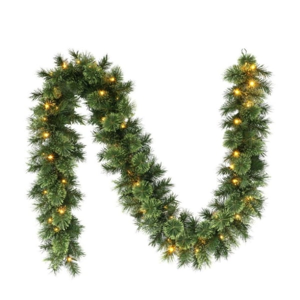 9' Valaistu Cashmere Christmas Garland, vihreä. 150 haarakärkeä; 30 LED-valoa