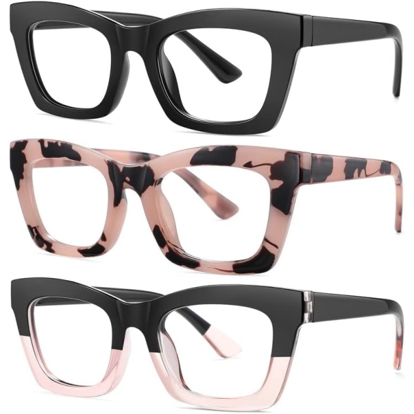 Blått lysblokkerende briller for kvinner Menn Mote Dataskjerm Gaming TV-telefoner Anti-øyeanstrengelse og UV-refleksbriller 3 pakke
