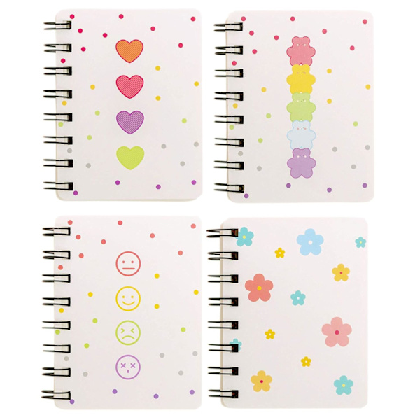 Lille Spiralnotesbog, 4 stk. 3,14 tommer x 4,13 tommer 4 Stilarter Design Tykt Hardcover Blanke Sider 80 Ark - 160 Sider Journaler