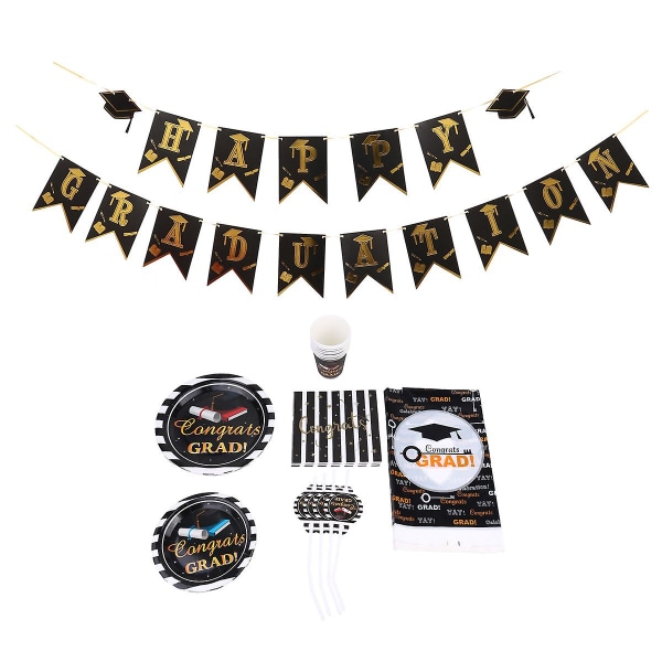 Bestick Set Festmaterial Dekor Graduation Supplies Tallrikar Set Dessertbord DecorBlack23X23CM Black 23X23CM