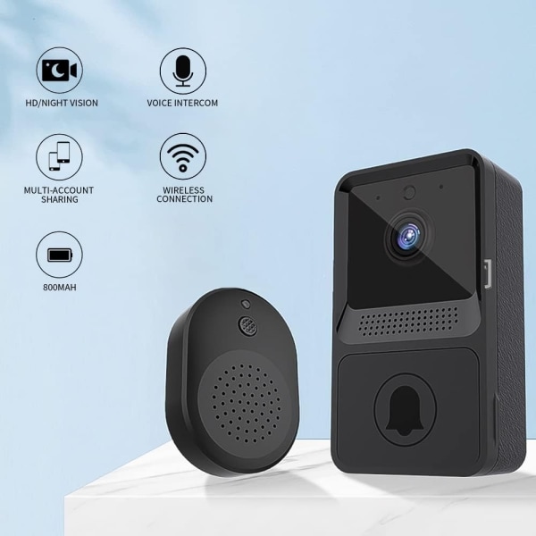 Videoringeklokke trådløs - videoringeklokke med kamera, WiFi Smart Bell med nattsyn, bevegelsesdetektor, ansiktsgjenkjenning, sky