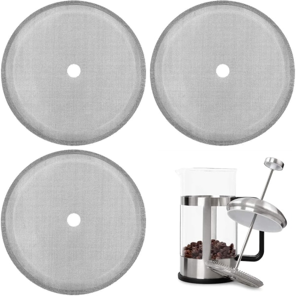 French Press Udskiftningsfilter Mesh Skærm Kaffe French Press Filtre Rustfrit Stål Genanvendeligt Mesh Filter (3 stk., Grå)