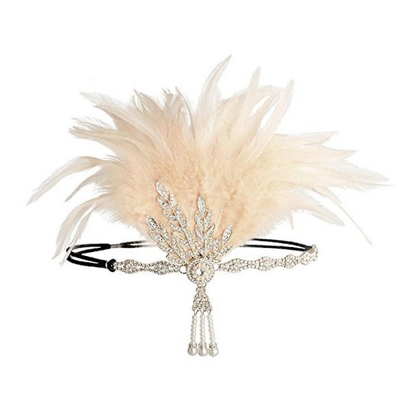 Art Deco Flapper Blad Bryllups Tiara Perle Hodeplagg Hodebånd Med Fjær Gult Yellow