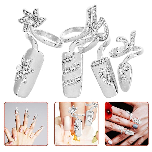 RYI)1 Set/4 st Nagelspetsar för Kvinnor med Strass Legeringsring Multi-storlek Nagelhattar för Damer Kvinnor Fest Hem Manikyr Konst