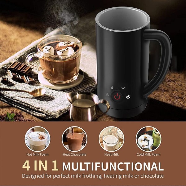 Melkeskummer, varm/kald/tett/luftig melkeskum for kaffe, latte, varm sjokolade, cappuccino, enkel å rengjøre, 4 i 1 elektrisk melkeskummer a