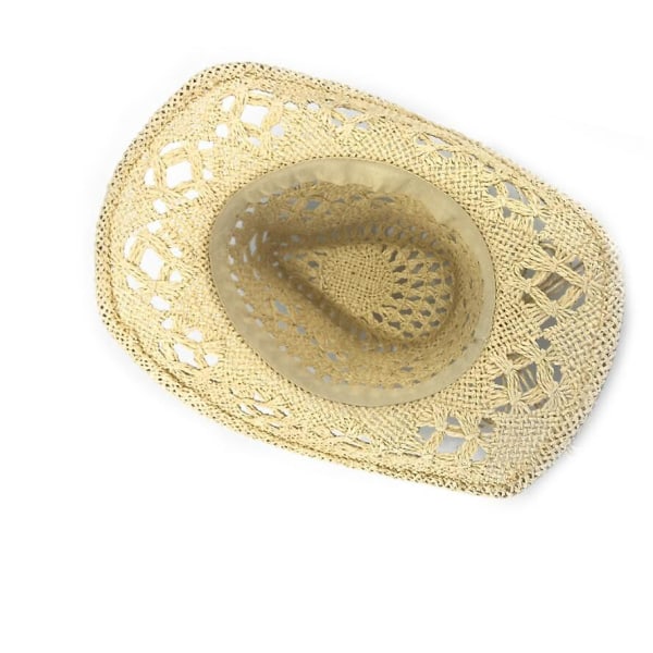Beige Dame/Mann Håndlaget Pierced Cowboy Hat Cowboy Bred Brim Sommer Beach Sol Hat , Justerbar$simplicity New Western Style Pierced Classic Cowb