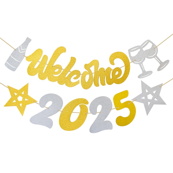 Happy New Year Dekorationer Banner, Glittrande Happy New Year Banner Försträngd Nyårsafton Banner Nyårsafton