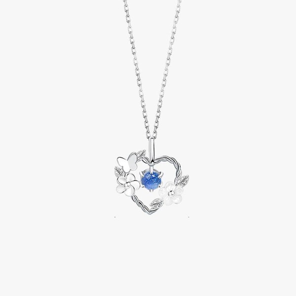 Hopeanvärinen Naisten Muotikorut Sininen Kivi Kuori Kukka Sydän Riipus Kaulakoru Charm Perhonen Choker Kaulakoru Korut