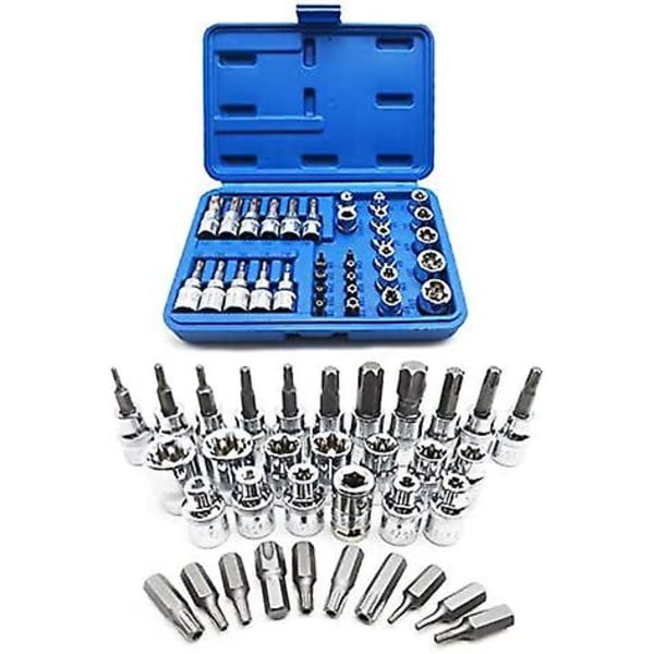 34 osan Torx-hylsysä, hylsyt uros- ja naarastorx-ruuveille/hylsyavaimen sisä- ja ulkohylsy 3/8\" E4-e20 T10-t55, 5/16\" T10-t60