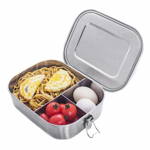 Rustfrit stål Bento Box Frokostbeholdere til voksne Lækagesikker 3 rum Metal Bento Frokostboks Madbeholder til over