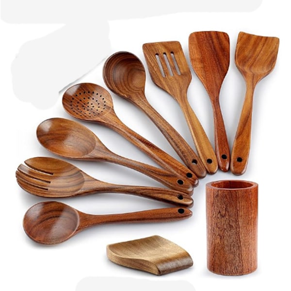Kokesett i teaktre 9/10/12 deler Akasietre Matlaging Non-stick Kokesett i tre_xrzi 10-piece set (including carton)