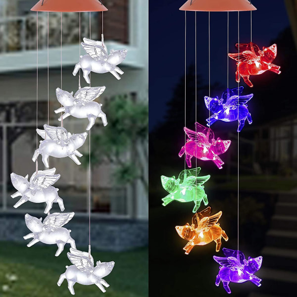 Solcelledrevne Flygende Griser Vindklokker, Utendørs Vanntette Mobile Romantiske LED Multifarget Skiftende Solcelle Sensor Drevne Gris Vindklokker Lys For Hjem, Hage, Ni